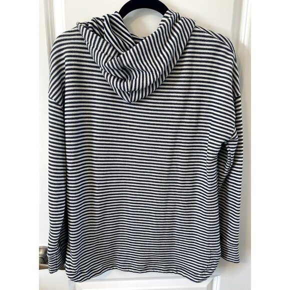 A New Day Womens Navy White Striped Hoodie S Pocket Knit Sweater soft drawstring - Picture 2 of 4